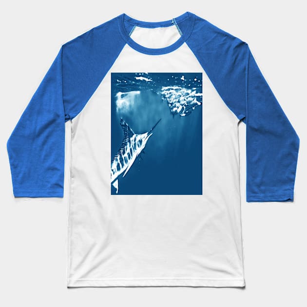 Blue Marlin Hunting Baseball T-Shirt by Banyu_Urip